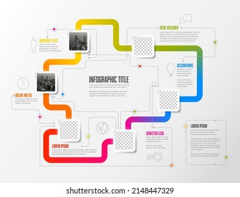 Plantilla de línea de tiempo de la empresa de infografía vectorial con marcadores de posición cuadrados redondeados en iconos y descripciones de línea de color degradado