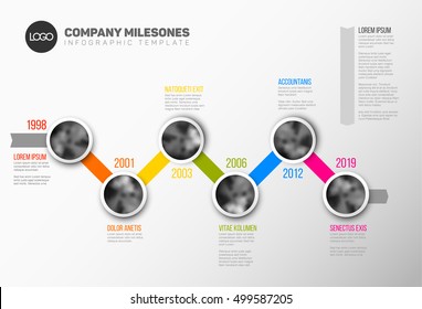 Plantilla de escala de tiempo de la empresa de infografía vectorial con marcadores de posición de foto en círculo en línea de color