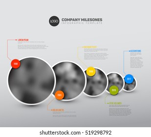 Vector Infographic Company Milestones Timeline Template With Circle Photo Placeholders 