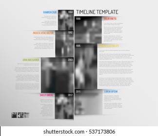 Vector Infographic Company Milestones Timeline Template with big rectangle photo placeholders and shadow effects - vertical version