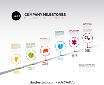 Vector Infographic Company Milestones Timeline Template With Pointers On A Straight Road Line