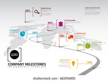 Vector Infographic Company Milestones Timeline Template With Pointers On A Curved Road Line