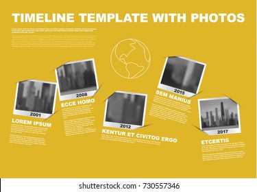 Vector Infographic Company Milestones Timeline Template with photo placeholders as snapshots