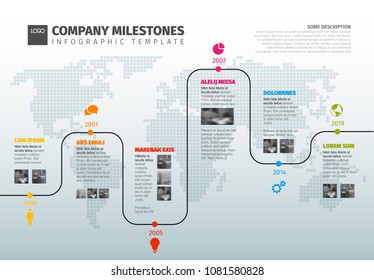 Vector Infographic Company  Timeline Template with pointers on a curved line