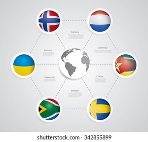 Vector infographic composition with flags.