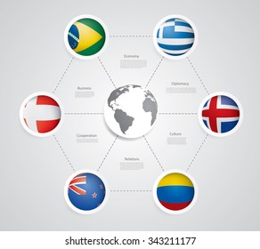 Vector infographic composition with flags.