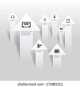 Vector infographic composition with multimedia icons.