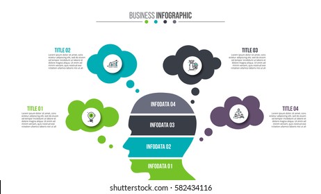 Vector infographic concept with human head and bubbles for presentation. Can be used for workflow layout, banner, diagram, number options, web design, timeline.