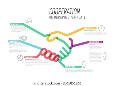 Vector Infographic Cooperation Report Template Made From Thick Color Marker Lines And Icons With Handshake. Business Contract Deal Infographic Template