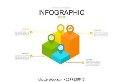 vector infographic cube chart graph template block. used for process diagram, presentation, working flow, information layout, banner, chart, and graph.