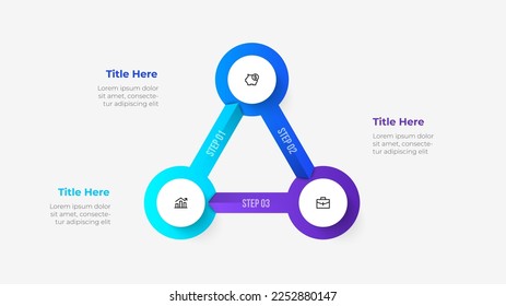 Vector infographic. Cycle diagram with 3 options. Triangle with circles connected by arrows.