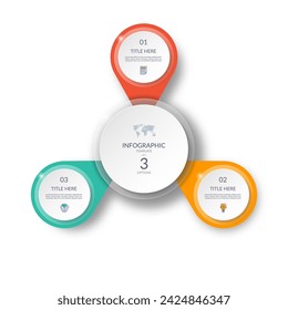 Diagrama del ciclo de la infografía del vector con 3 pasos. Gráfico redondo que se puede utilizar como un diagrama, gráfico, diseño de flujo de trabajo para web, informe, análisis de negocios, visualización de datos, folleto, presentación.