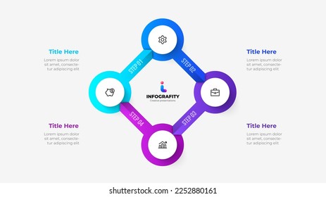 Vector infographic. Cycle diagram with 4 options. Square with circles connected by arrows.