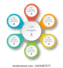 Vector infographic cycle diagram with 6 steps. Round chart that can be used as a diagram, graph, workflow layout for web, report, business analytics, data visualization, brochure, presentation.