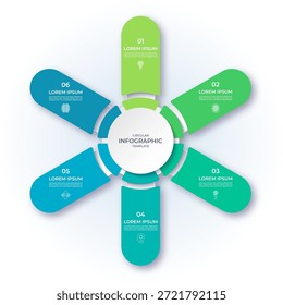 Vektorgrafik-Zyklusdiagramm mit 6 Schritten, Teilen, Segmenten. Infografik-Rundschablone, die für Berichte, Geschäftsanalysen, Datenvisualisierung und Präsentationen verwendet werden kann.