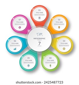 Vector infographic cycle diagram with 7 steps. Round chart that can be used as a diagram, graph, workflow layout for web, report, business analytics, data visualization, brochure, presentation.