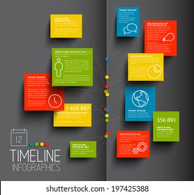Vector Infographic dark timeline report template with icons