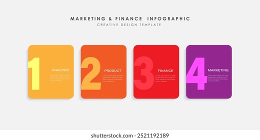 Design infográfico vetorial com 4 opções ou etapas. Blocos multicoloridos para texto ou instruções