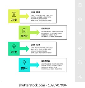 Vector infographic design with 4 rectangles with arrows. Flat template used for diagram, business, flowchart, info graph, timeline, content, levels, chart, processes diagram. Data visualization.