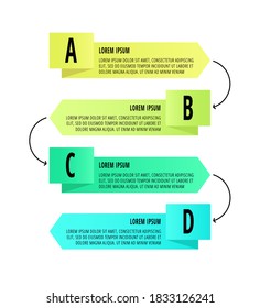 Vector infographic design with 4 rectangles with arrows. Flat template used for diagram, business, flowchart, info graph, timeline, content, levels, chart, processes diagram. Data visualization.