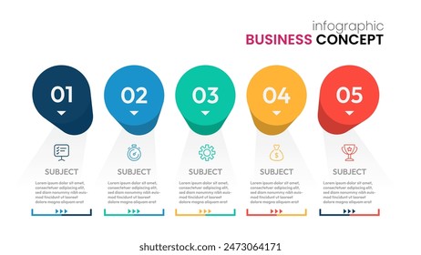 Vector Infographic design with 5 options or steps. Infographics for business concept. Can be used for presentations banner, workflow layout, process diagram, flow chart, info graph