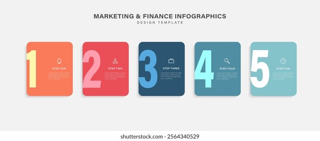 Vector infographic design with 5 options or steps. Multi-colored blocks for text or instructions