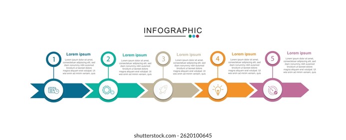 Projeto infográfico vetorial com 5 opções ou etapas para ilustração vetorial de conceito empresarial