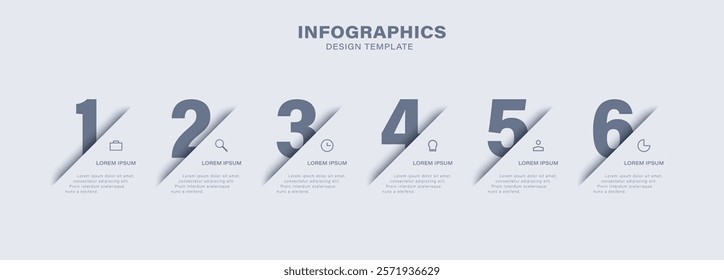 Vector Infographic design with 6 options or steps. Minimalistic vector template with icons and numbers