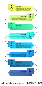 Vector infographic design with 8 rectangles with arrows. Flat template used for diagram, web, banner, workflow layout, presentations, flowchart, info graph, levels, chart, processes diagram