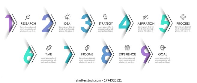 Vector Infographic design with 9 options or steps. Infographics for business concept. Can be used for presentations banner, workflow layout, process diagram, flow chart, info graph