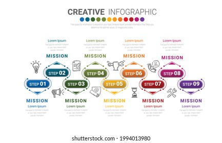 Vector Infographic design with 9 options or steps. Infographics for business concept. Can be used for presentations banner, workflow layout, process diagram, flow chart, info graph