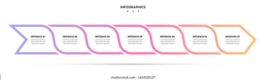 Vector Infographic Design With Arrow And 7 Options Or Steps. Infographics For Business Concept. Can Be Used For Presentations Banner, Workflow Layout, Process Diagram, Flow Chart, Info Graph