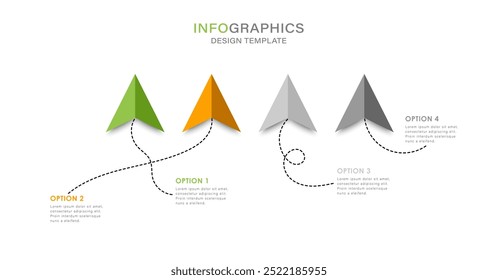 Vector infographic design with arrows or paper airplanes. 4 options or steps. Infographics for business concept.