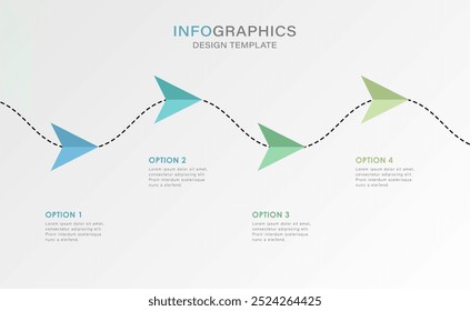 Vector infographic design with arrows or paper airplanes. 4 options or steps. Minimalistic 3d design template.