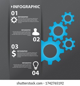 Diseño de infografía vectorial en fondo negro. Concepto de negocio. partes, pasos. Se puede utilizar para gráficos, diagramas, gráficos, diseño de flujo de trabajo, opciones de número, web