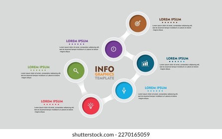 Vector infographic design business style with icons and 6 options or steps. They can be used for process diagrams, presentations, workflow layouts, banners, flow charts, data graphs.