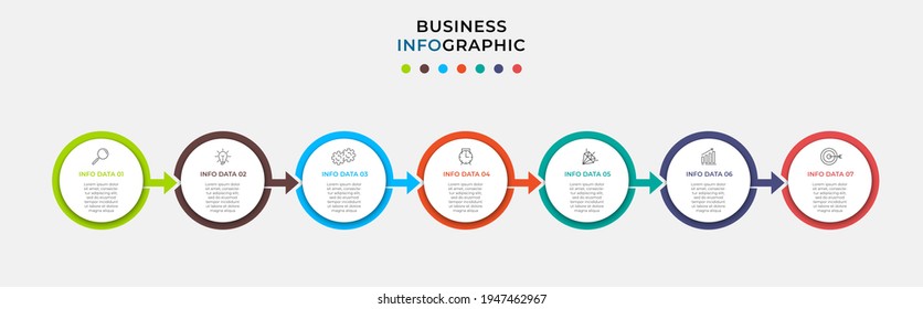 Vector Infographic design business template with icons and 7 options or steps. Can be used for process diagram, presentations, workflow layout, banner, flow chart, info graph