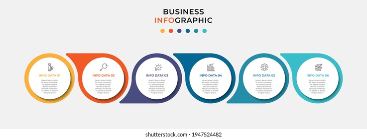 Vector Infographic Design Business Template With Icons And 6 Options Or Steps. Can Be Used For Process Diagram, Presentations, Workflow Layout, Banner, Flow Chart, Info Graph