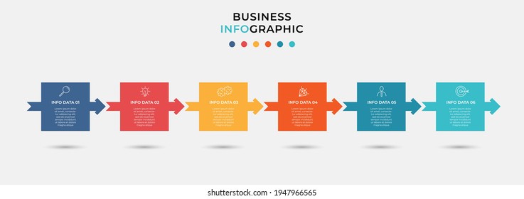 Vector Infographic Design Business Template With Icons And 6 Options Or Steps. Can Be Used For Process Diagram, Presentations, Workflow Layout, Banner, Flow Chart, Info Graph