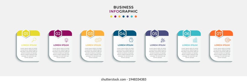 Vector Infographic design business template with icons and 7 options or steps. Can be used for process diagram, presentations, workflow layout, banner, flow chart, info graph