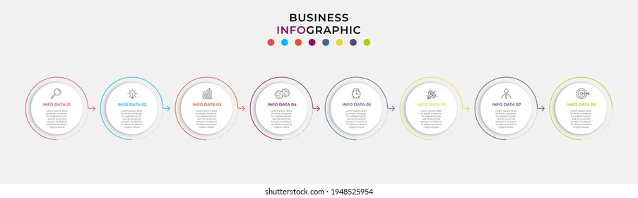 Plantilla de negocio de diseño de infografía vectorial con iconos y 8 opciones o pasos. Se puede utilizar para el diagrama de procesos, presentaciones, diseño de flujo de trabajo, banner, diagrama de flujo, gráfico de información