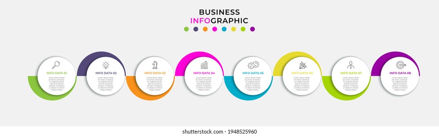 Vector Infographic design business template with icons and 8 options or steps. Can be used for process diagram, presentations, workflow layout, banner, flow chart, info graph
