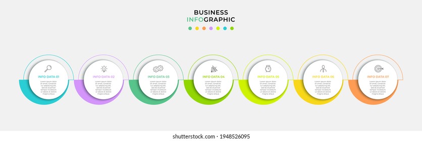 Plantilla de negocio de diseño de infografía vectorial con iconos y 7 opciones o pasos. Se puede utilizar para el diagrama de procesos, presentaciones, diseño de flujo de trabajo, banner, diagrama de flujo, gráfico de información