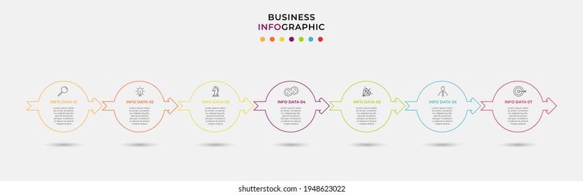 Vector Infographic design business template with icons and 7 options or steps. Can be used for process diagram, presentations, workflow layout, banner, flow chart, info graph