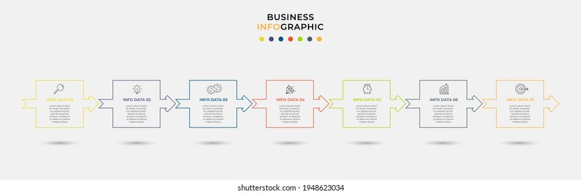 Vector Infographic design business template with icons and 7 options or steps. Can be used for process diagram, presentations, workflow layout, banner, flow chart, info graph
