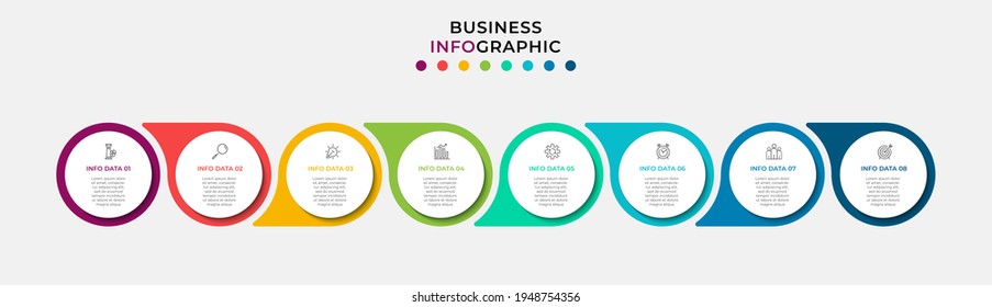 Vector Infographic design business template with icons and 8 options or steps. Can be used for process diagram, presentations, workflow layout, banner, flow chart, info graph