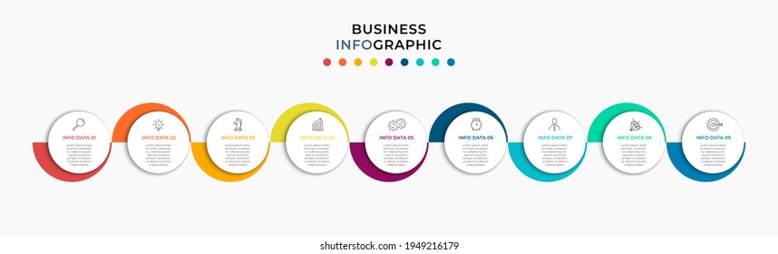 Vector Infographic design business template with icons and 9 options or steps. Can be used for process diagram, presentations, workflow layout, banner, flow chart, info graph