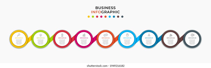 Vector Infographic design business template with icons and 9 options or steps. Can be used for process diagram, presentations, workflow layout, banner, flow chart, info graph