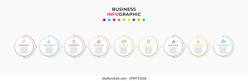 Vector Infographic design business template with icons and 9 options or steps. Can be used for process diagram, presentations, workflow layout, banner, flow chart, info graph
