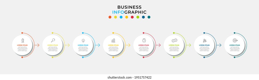 Vector Infographic design business template with icons and 8 options or steps. Can be used for process diagram, presentations, workflow layout, banner, flow chart, info graph